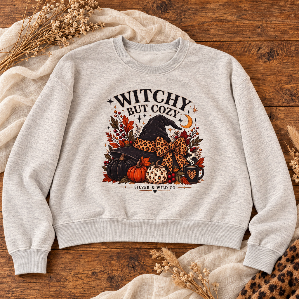 Oatmeal Witchy But Cozy Cropped Crewneck Sweatshirt