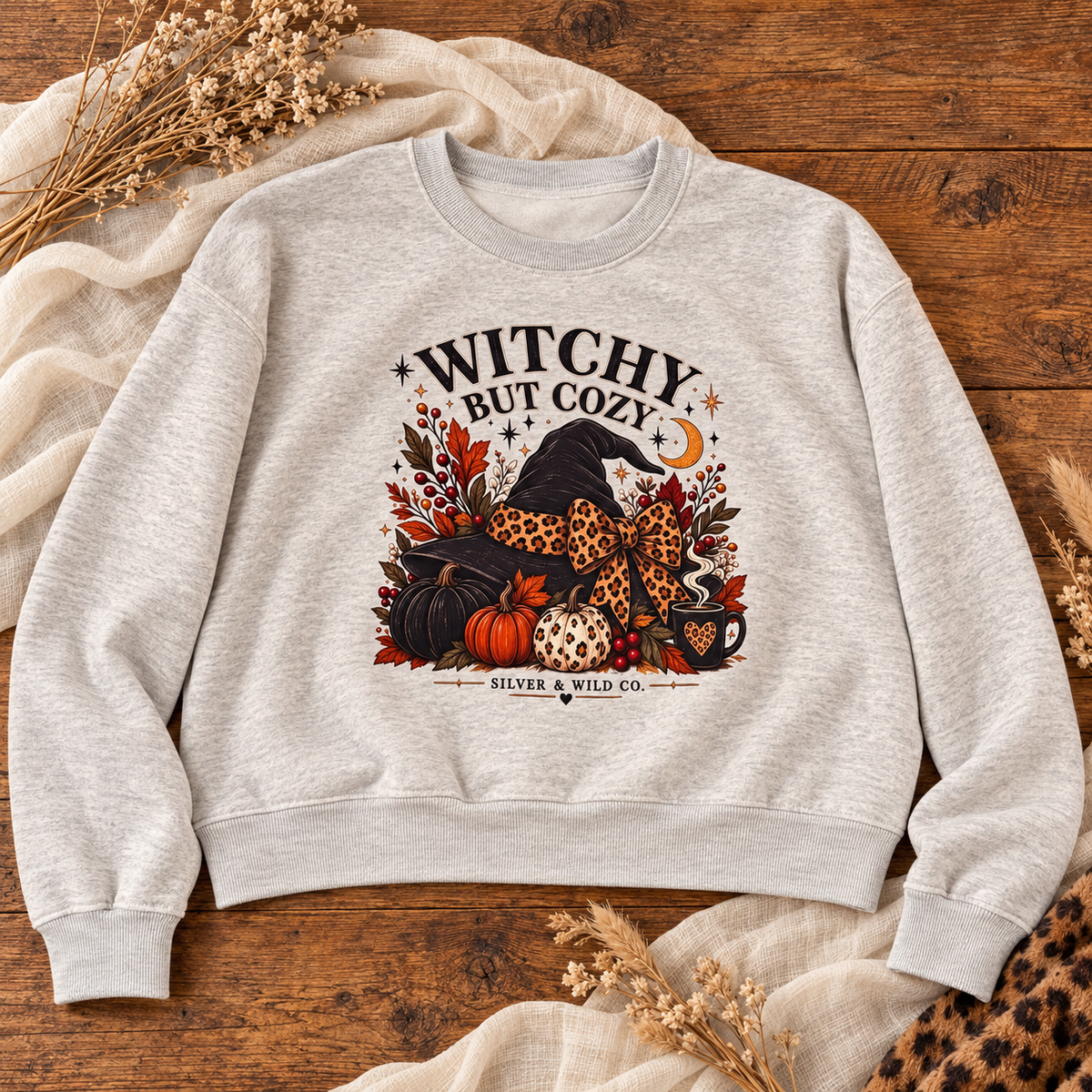 Oatmeal Witchy But Cozy Cropped Crewneck Sweatshirt