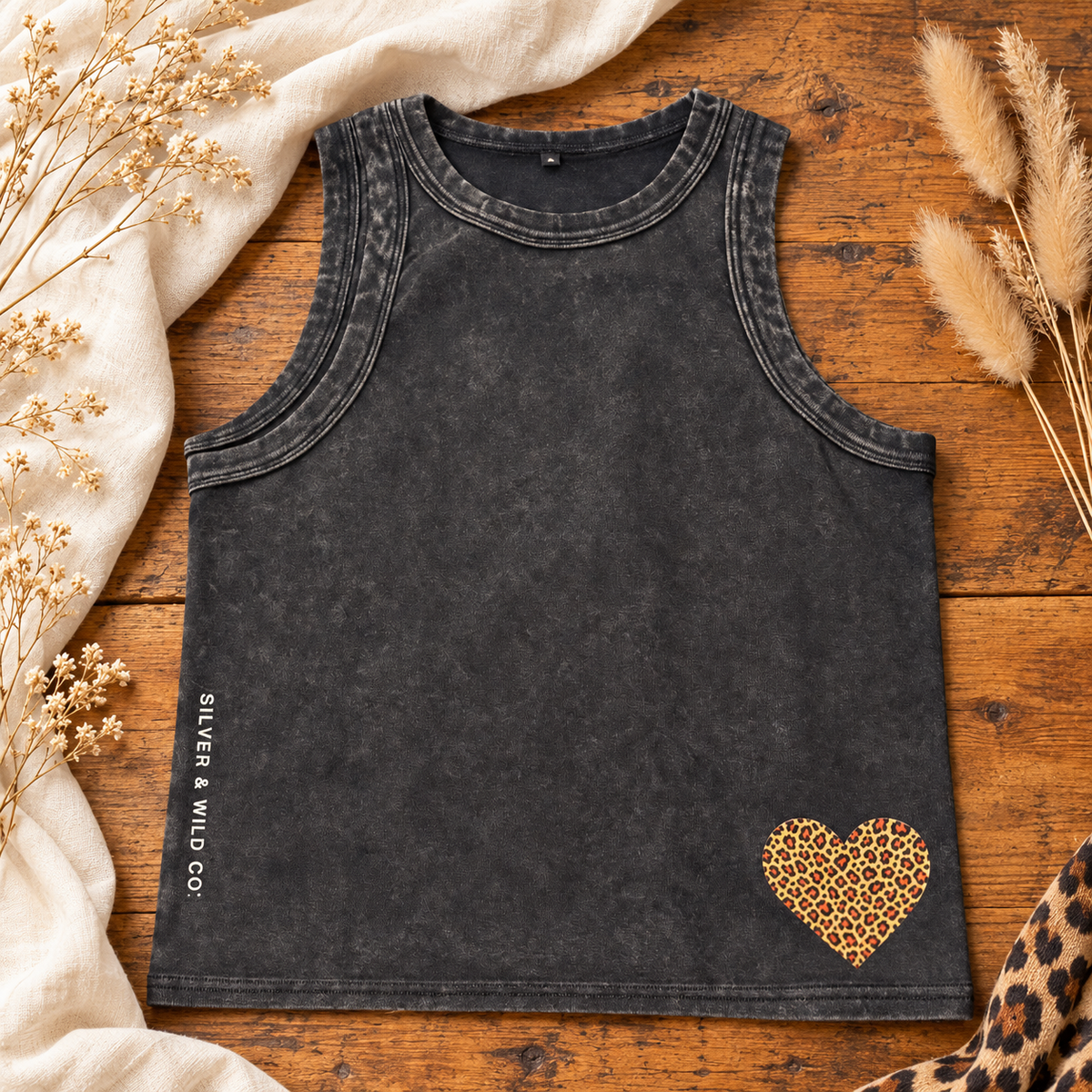 Washed Black Signature Leopard Heart Tank
