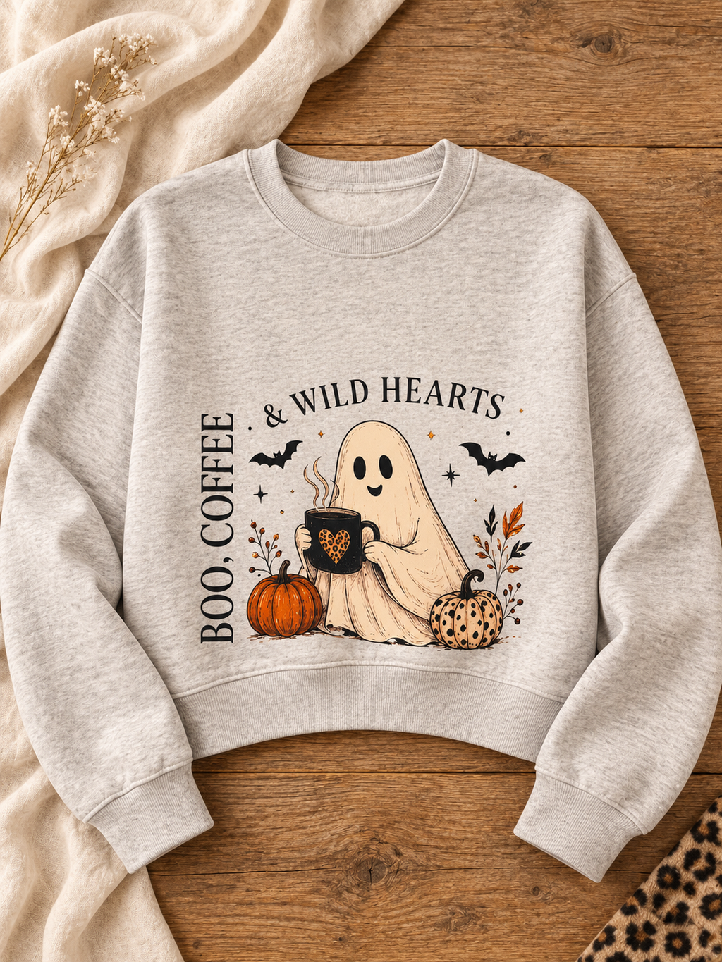 Oatmeal Boo, Coffee & Wild Hearts Cropped Crewneck Sweatshirt