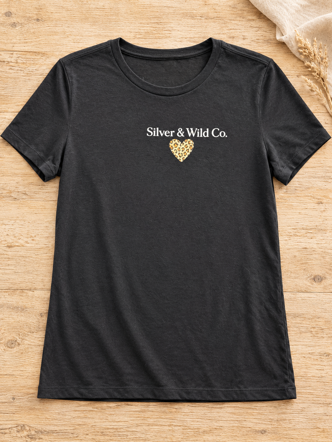 Black Signature Leopard Heart Tee