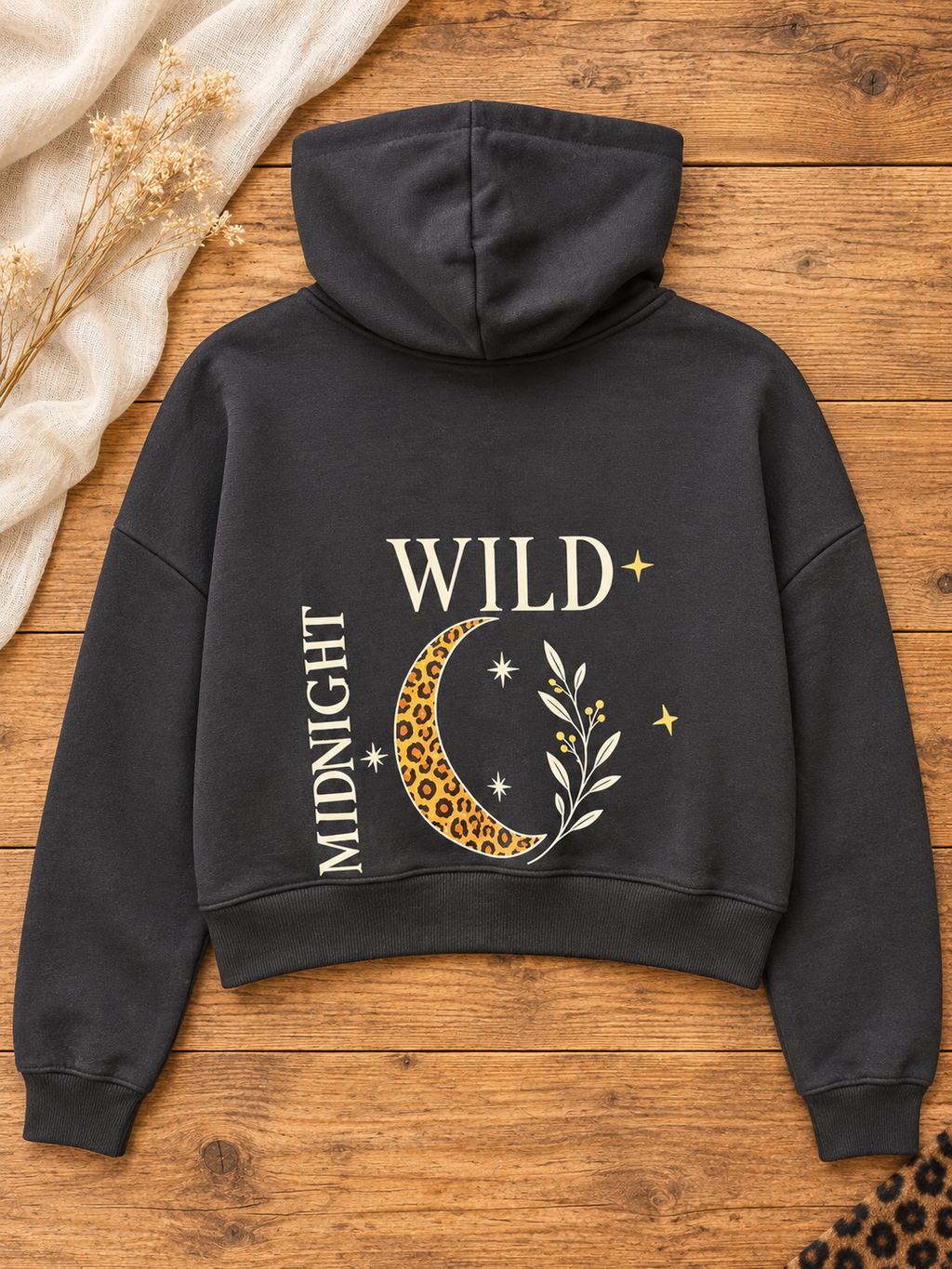 Black Midnight Wild Cropped Zip Hoodie