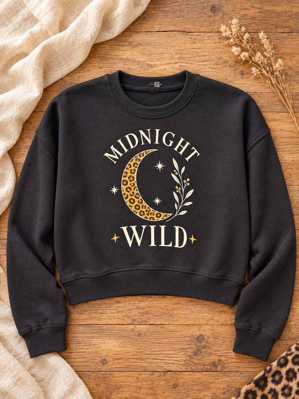Black Midnight Wild Cropped Crewneck Sweatshirt