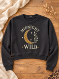 Black Midnight Wild Cropped Crewneck Sweatshirt