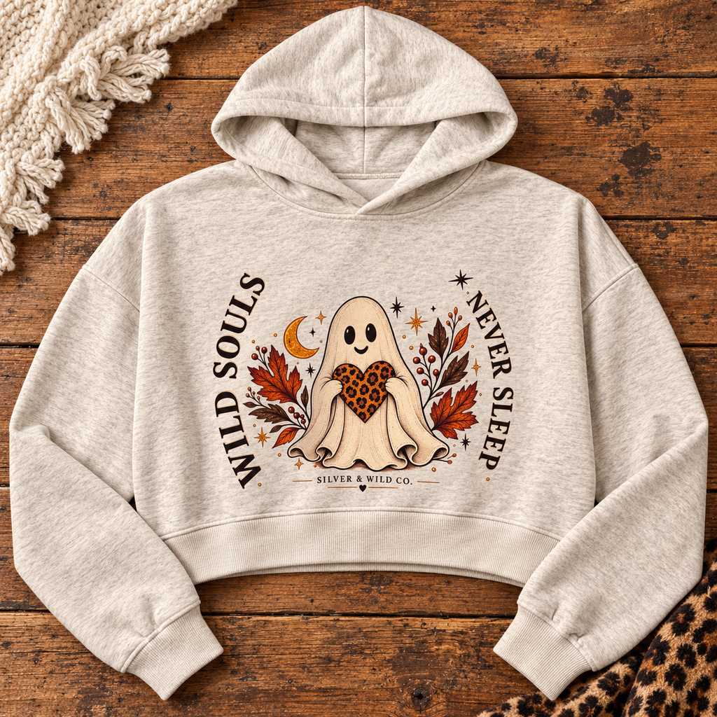 Oatmeal Wild Souls Never Sleep Cropped Zip Hoodie