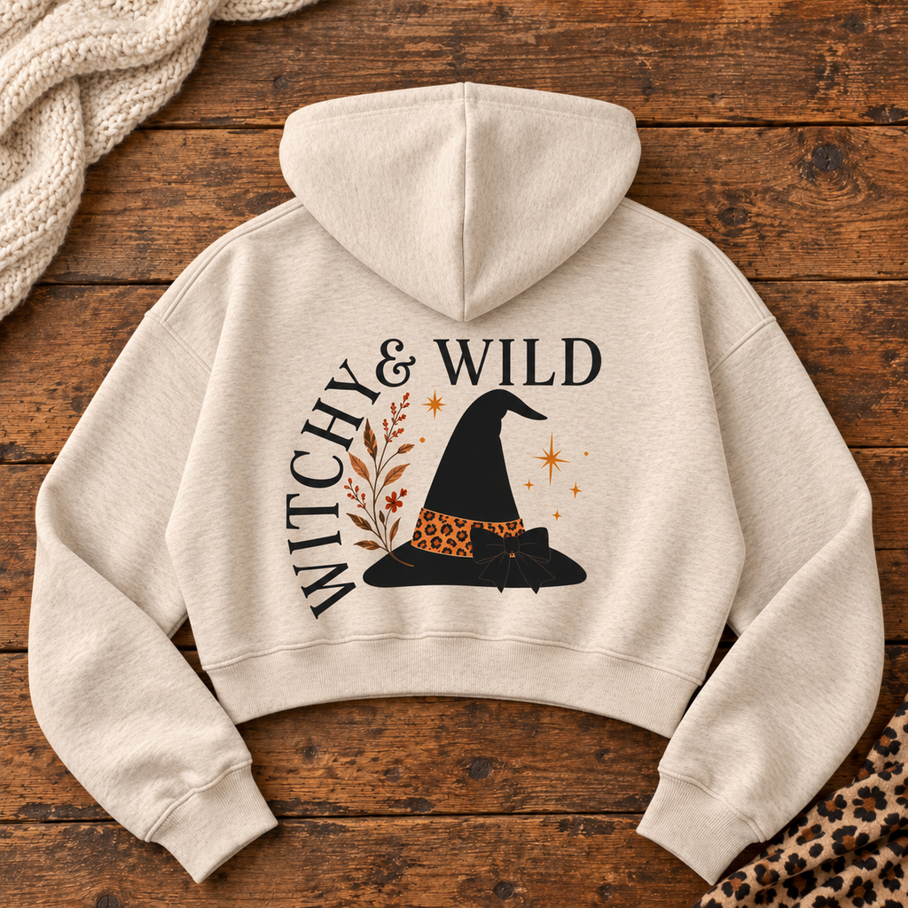 Oatmeal Witchy & Wild Cropped Zip Hoodie